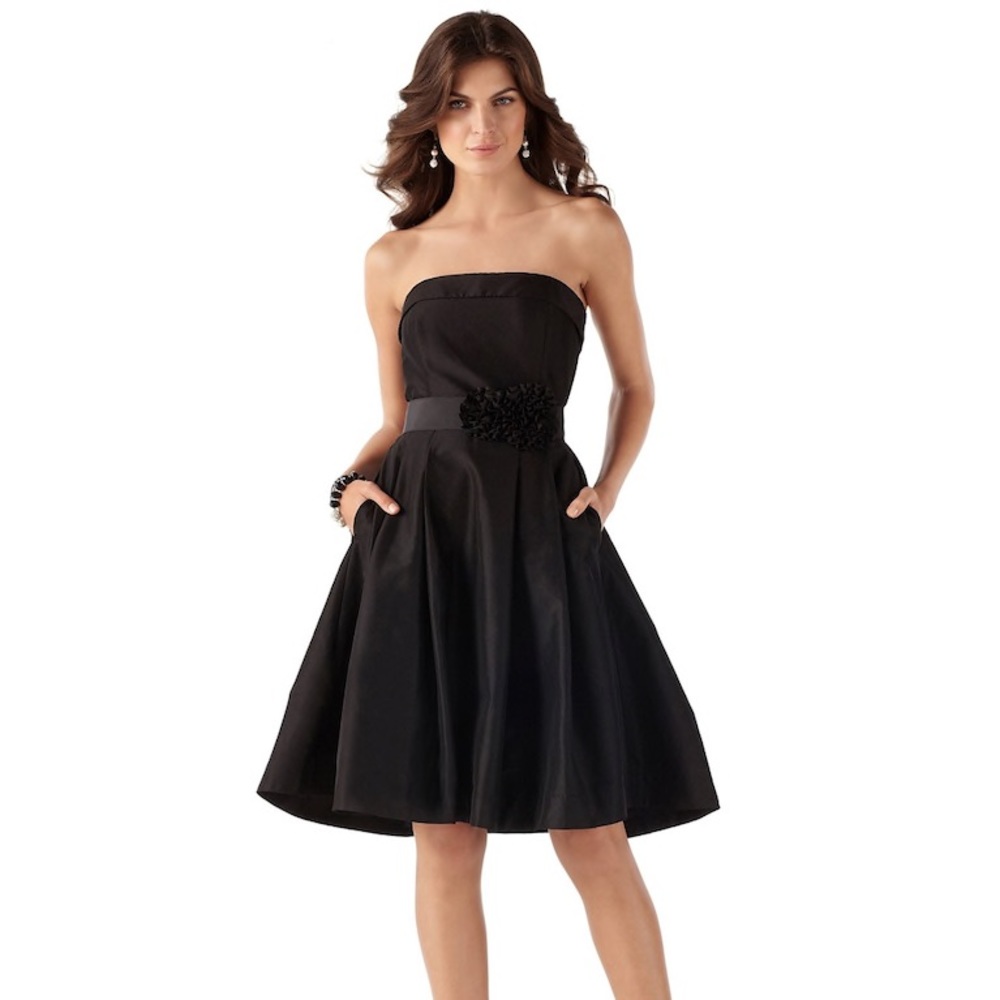 Strapless Black Taffeta Fit and Flare Dress, SZ 8